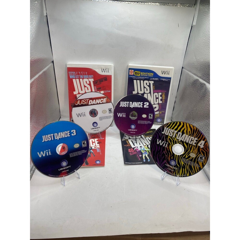 Just Dance 1 Through 4 Lot Nintendo Wii JD 1,2,3,4 Tested Authentic Complete